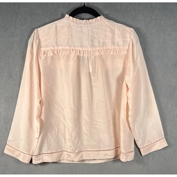 Point Sur J Crew Blouse Women's Pink Silk Peasant Ruffle Long Sleeve Sz S NWT - Picture 2 of 10